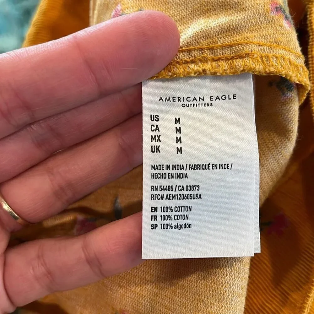 American Eagle Yellow Floral Button‎ Front Corduroy Skirt Medium